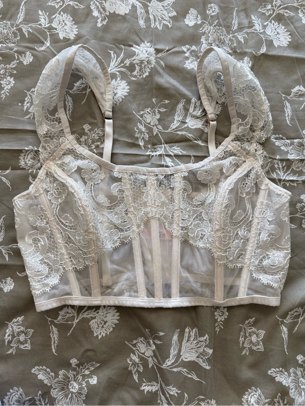 Victoria's Secret Lace Longline Bralette in Light Beige